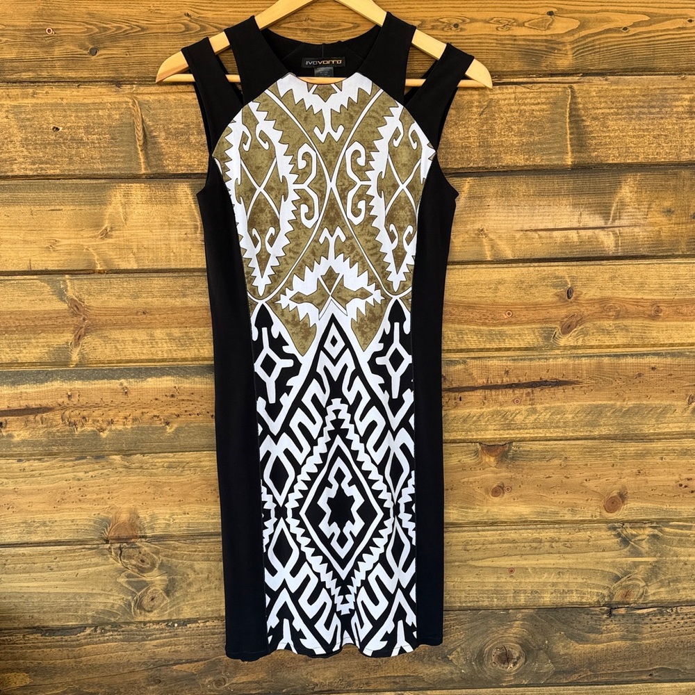 Eva Varro Black and Olive Patterned Midi Dress